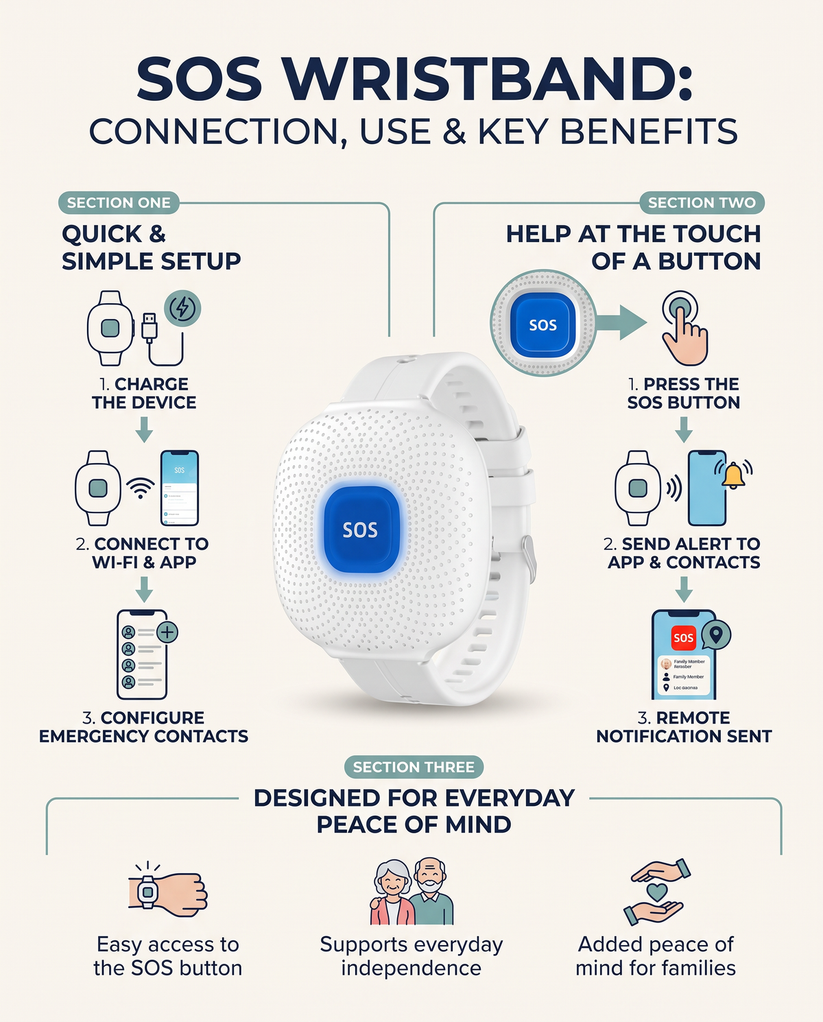 SOS Wristband with Alarm and Family Alert